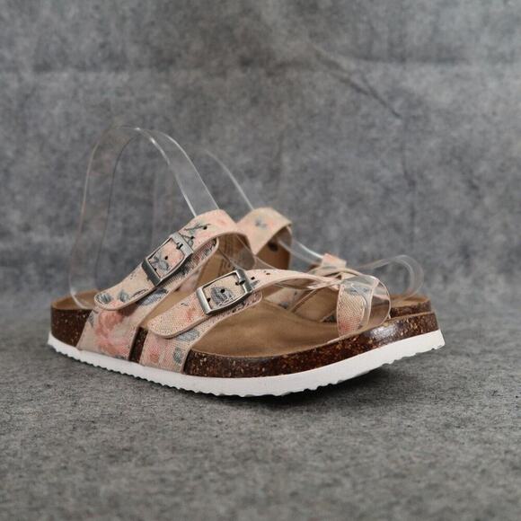 Time and Tru Shoes Womens 6 Sandals Casual Floral Toe Loop Double Buckle Straps - Picture 1 of 13